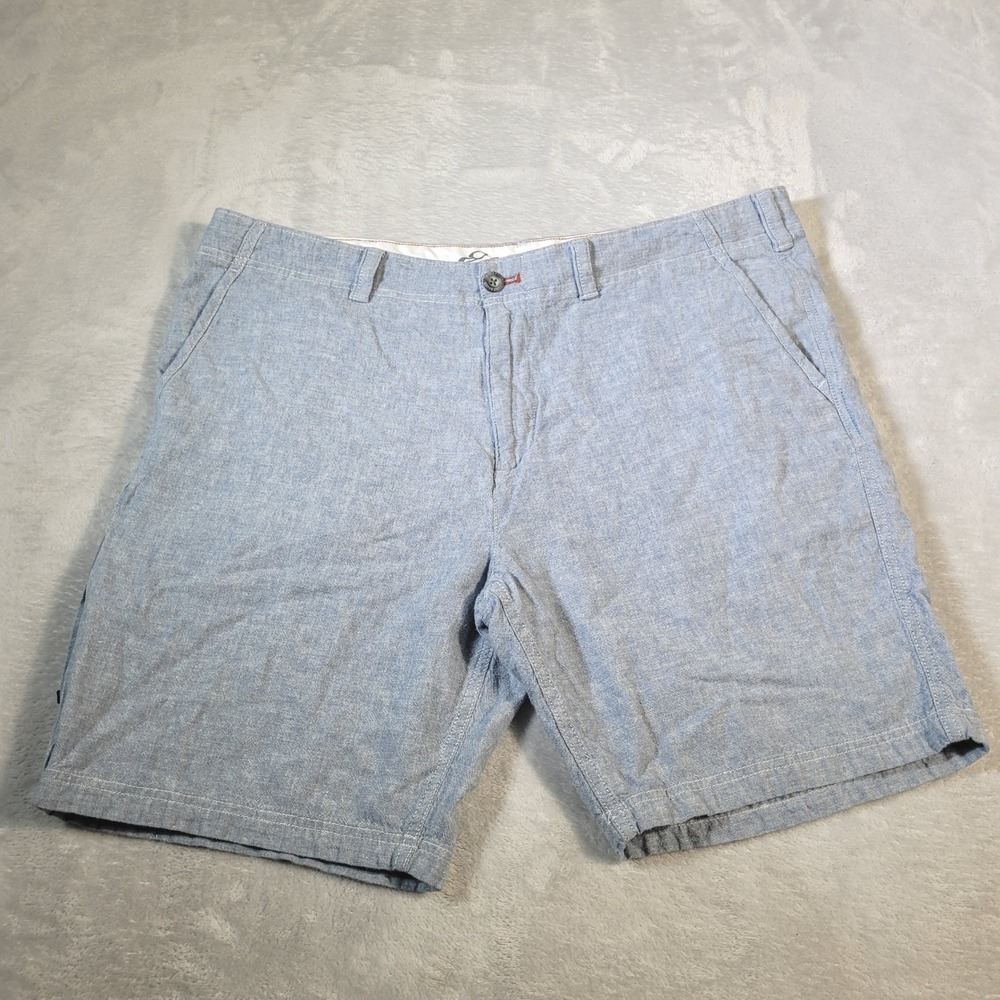 Eddie Bauer Shorts Men 40 Blue Linen Cotton Blend Flat Front Chambray Drawstring